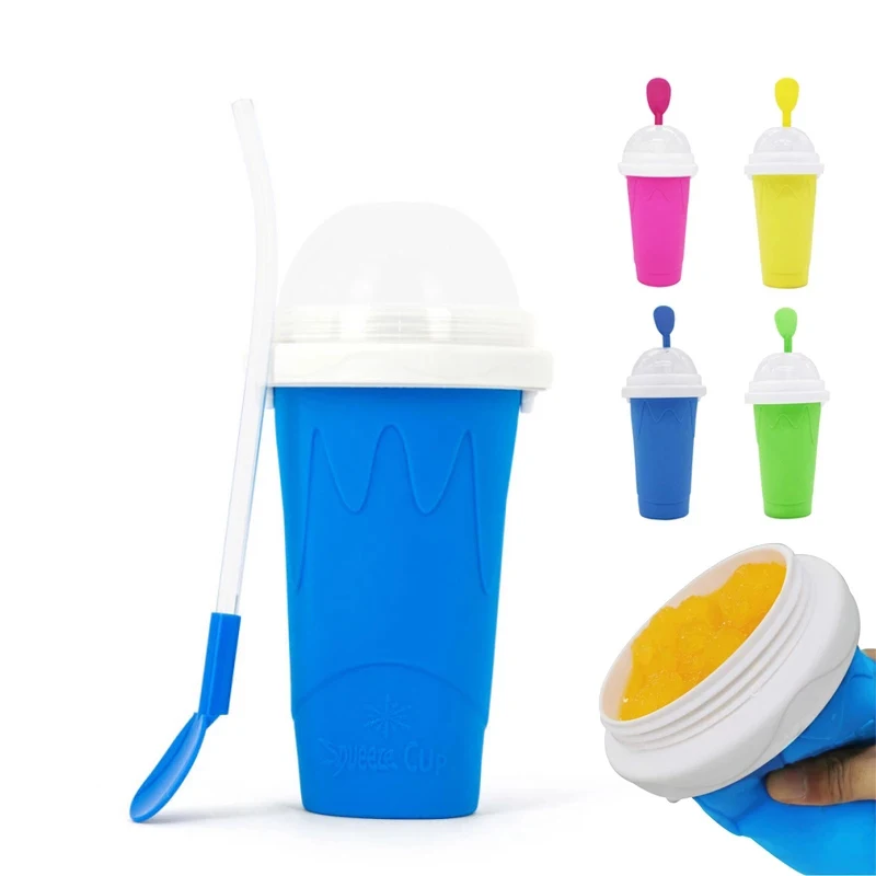 

Frozen Magic Cup with Lid Four Color Food Grade Silicone Slushy Maker Squeeze Summer Juice Ice Cream Smoothie cup, Blue, red, green, yellow