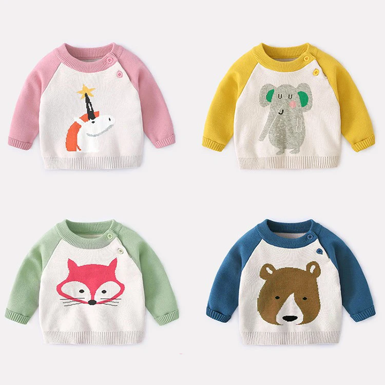 
Cartoon Jacquard Long Sleeve Kids Clothing Knitted Baby Sweater Warm Kids Clothes For Winter 