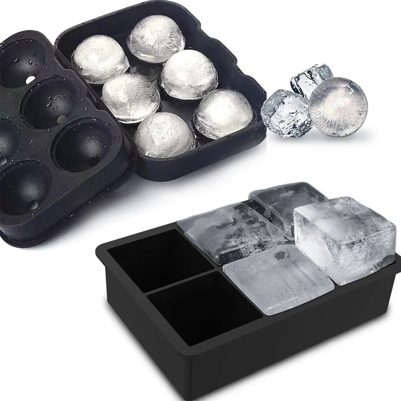 

Large Square Ice Ball Maker Molds for Whiskey Cocktail Bourbon,Big Novelty Round Ice Cube Mold Silicone Sphere Ice Cube Tray, Black