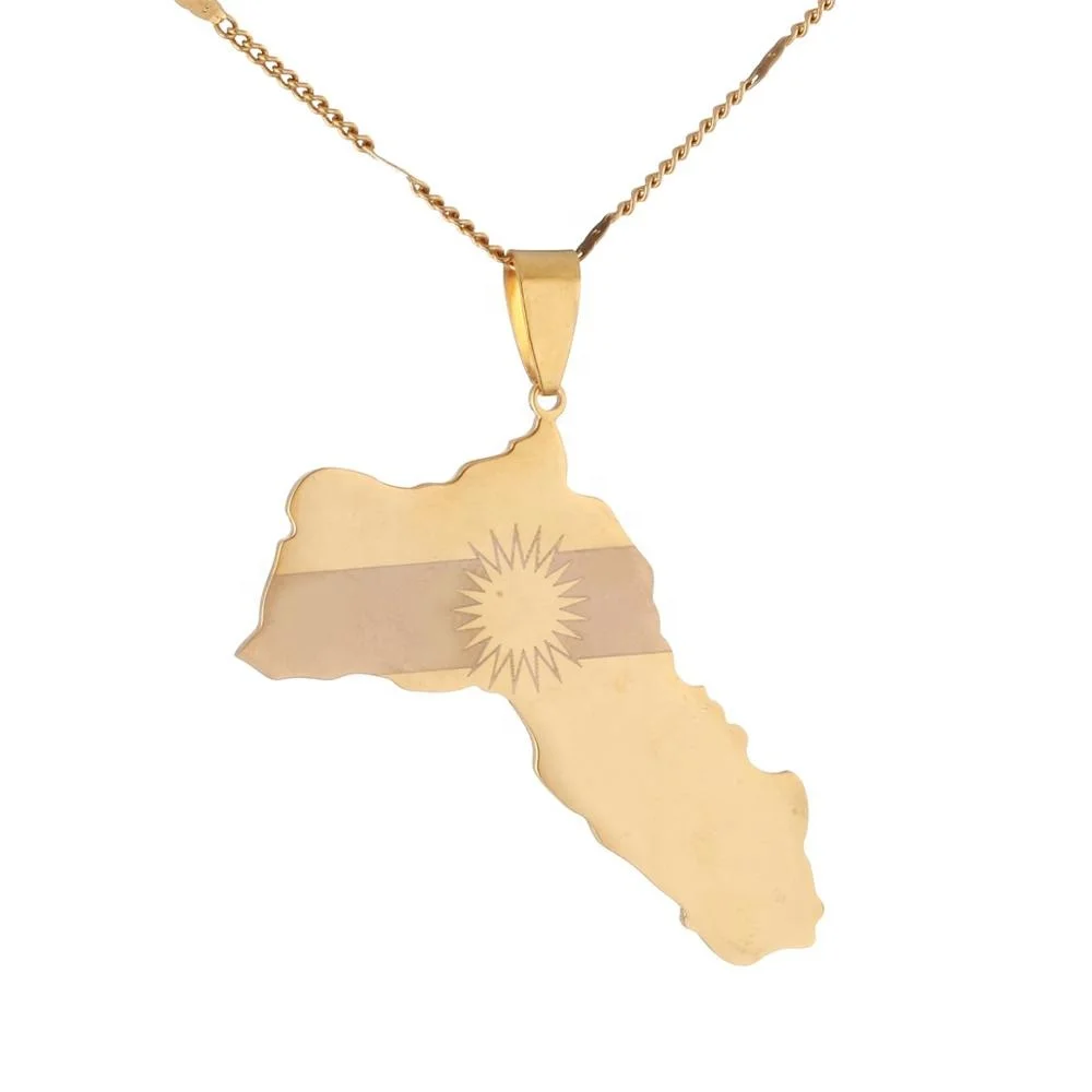 

Stainless Steel Kurdistan Map Pendant Necklaces Chain Kurdish Flag Map Pendant Koerdistan Jewelry