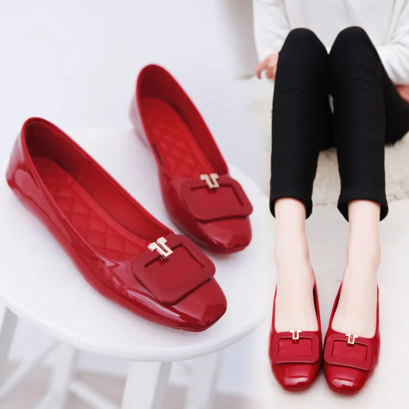 

2021 Fashion Women Flat Ballet Red Shoes Square Toe Elegant Comfortable Lady Shoes, Black .red