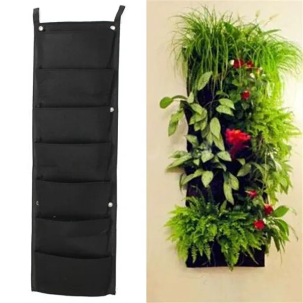 

7 Pockets Felt Vertical Gardening Flower Pots Planter Hanging Pots Planter On Wall Garden Green Field, Black or green