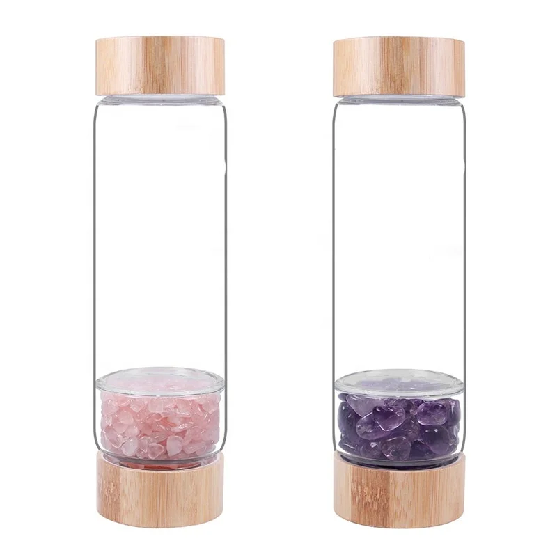 

Simply Crystal Water Bottle with Changeable Healing Crystals with Loose Leaf Tea Infuser plus One Reusable Silicone Straw Gift