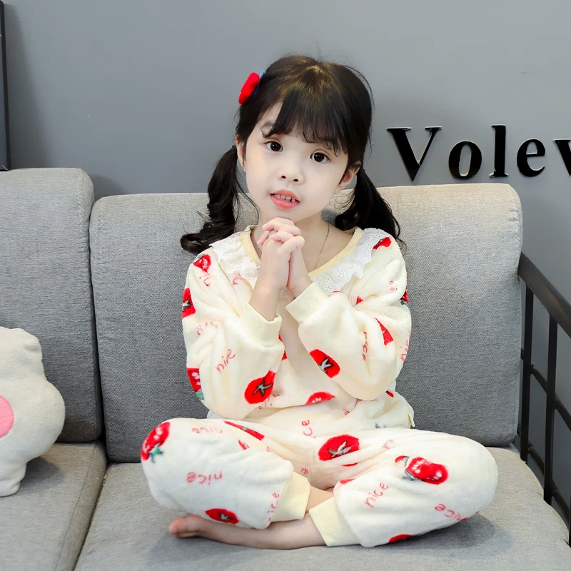 

2020 winter cloths style long-sleeved girls plus size pajamas pajamas big size flannel cleaning The dress that occupy the home