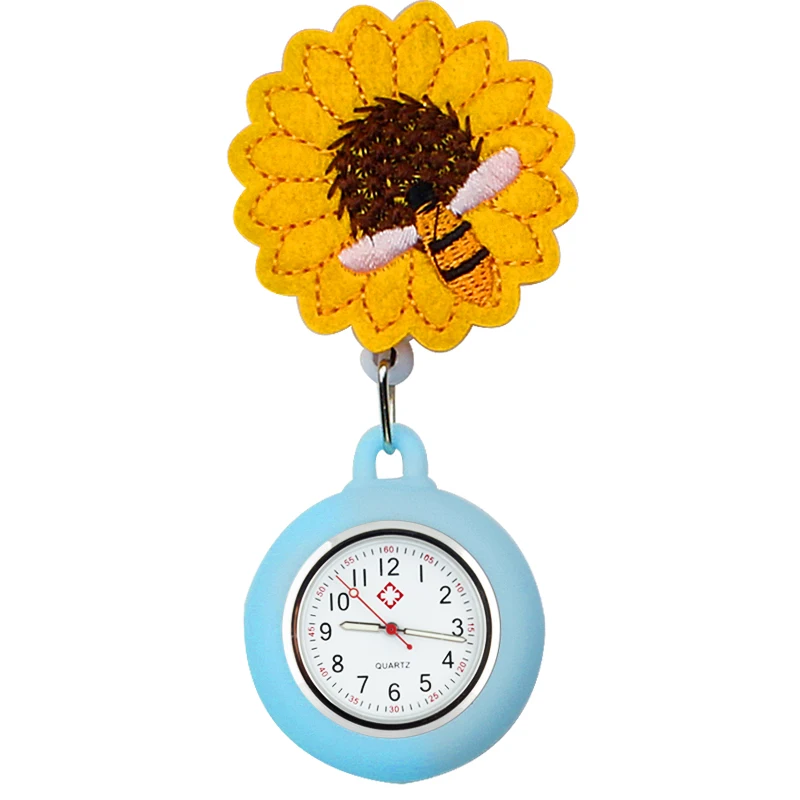 

Fob Nurse Watch Stretchable Embroidery Sunflower Silicone Medical Watches Fashion Doctor Gift, Customized