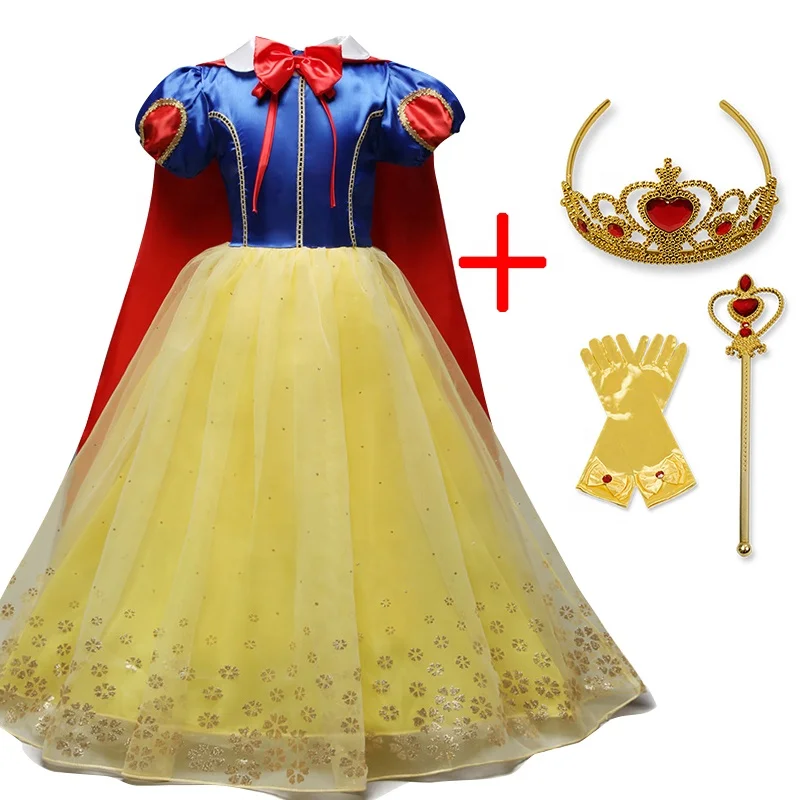 

Princess Snow White Dress up Costume for Girls Kids Puff Sleeve Costumes with Long Cloak Child Party Birthday Fancy Gown