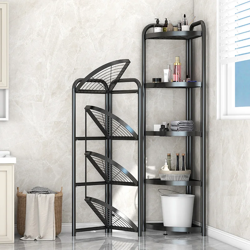 

Durable household furniture corner organize 5 tier 4 layer rack kitchen steel wire metal storage folding shelf