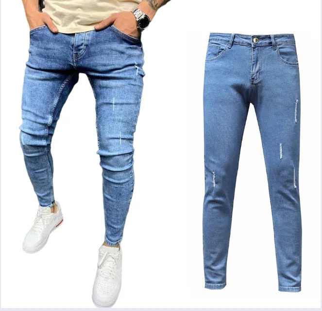 

Casual mens streetwear jogging pants jeans men skinny destroyed ripped trousers