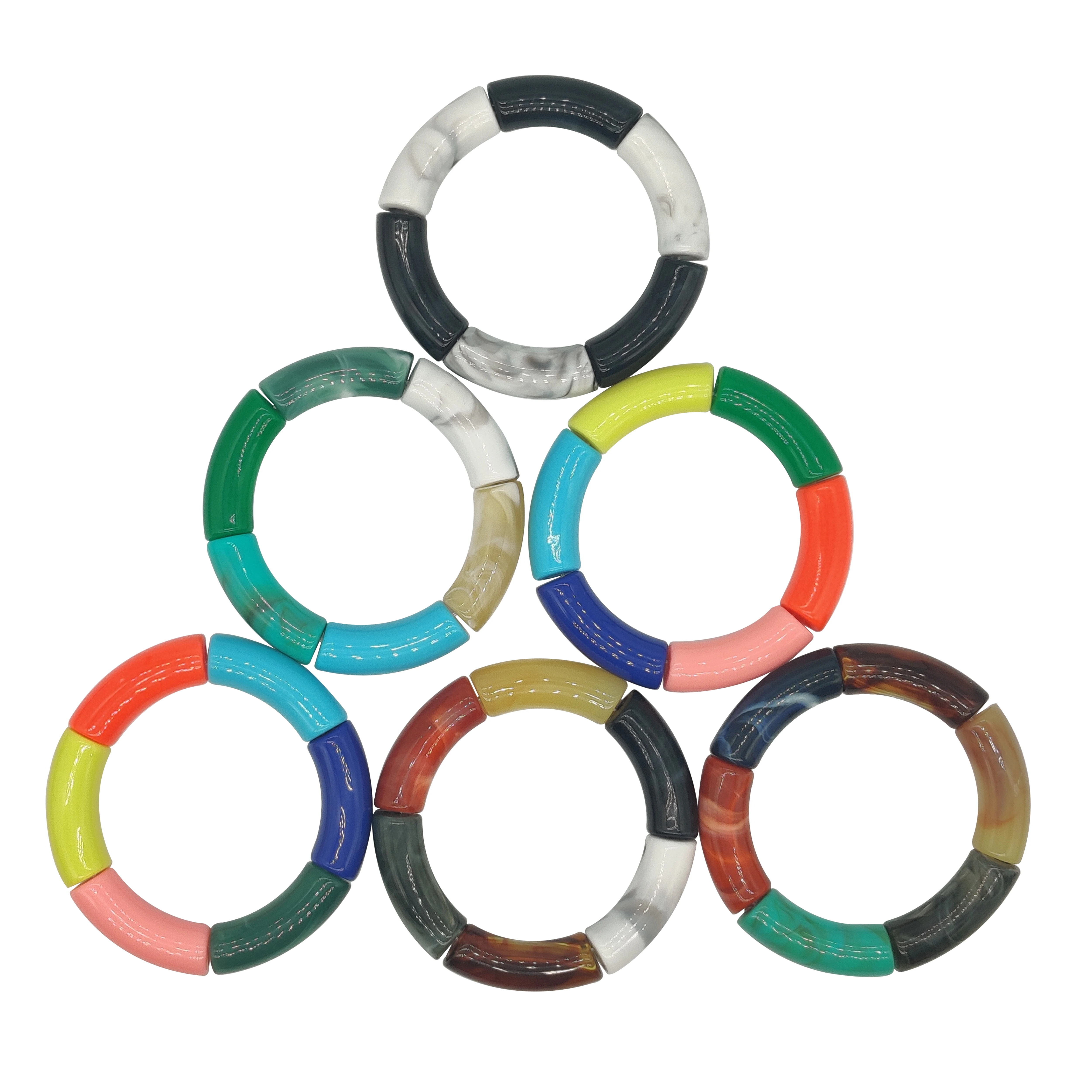 

New Acrylic Beads Charm Bracelets Bangles Colorful Resin Tube Link Cuff Bracelet Curve Tube, Custom welcomed