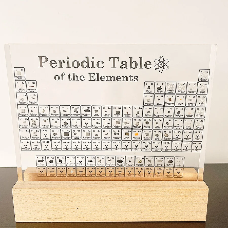 

Mother's Day Gifts Periodic Table with Real Elements with Wood Base Children's Day Chemical Teaching Gifts Home Decorations