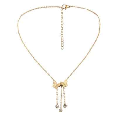 

Butterfly Tassel Gold Style Pendant Necklace For Women Jewelry Collarbone Double Butterfly Diamond Tassel Necklace