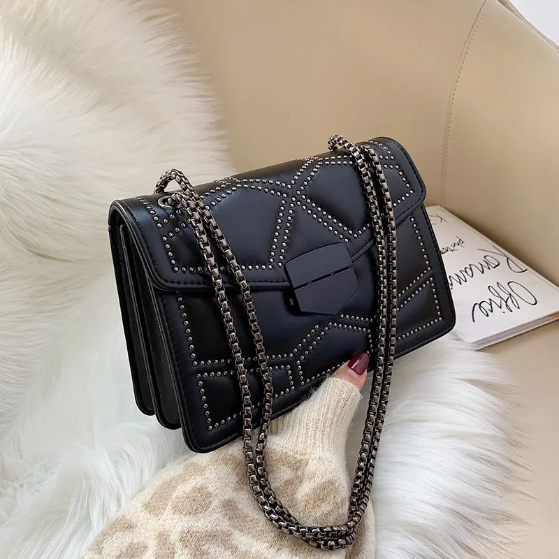 

lady chain PU Leather Hand bag shoulder bags Rivet women ladies purse, Multicolor