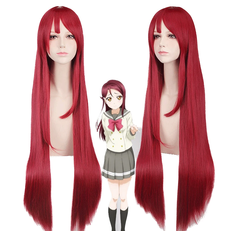 

Funtoninght new arrival Lovelive!Sunshine!!cosplay wigs 80 cm red straight Sakurauchi Riko cosplay wigs for party supplies, Pic showed