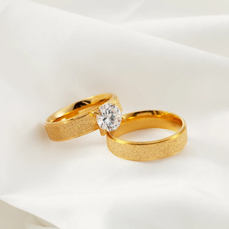 

Simple Wedding jewelry stainless steel sandblast plain gold ring wedding gold ring set men