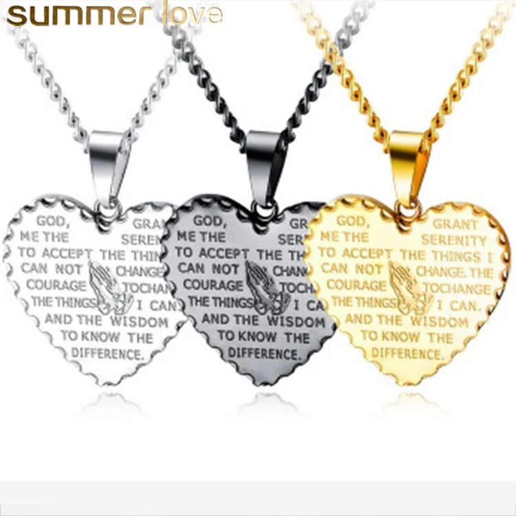 

Wholesale Vintage Gold Silver Black Love Heart Pendant Necklace Prayer Letters Necklace Men Women Stainless Steel Jewelry, Silver/gold/black