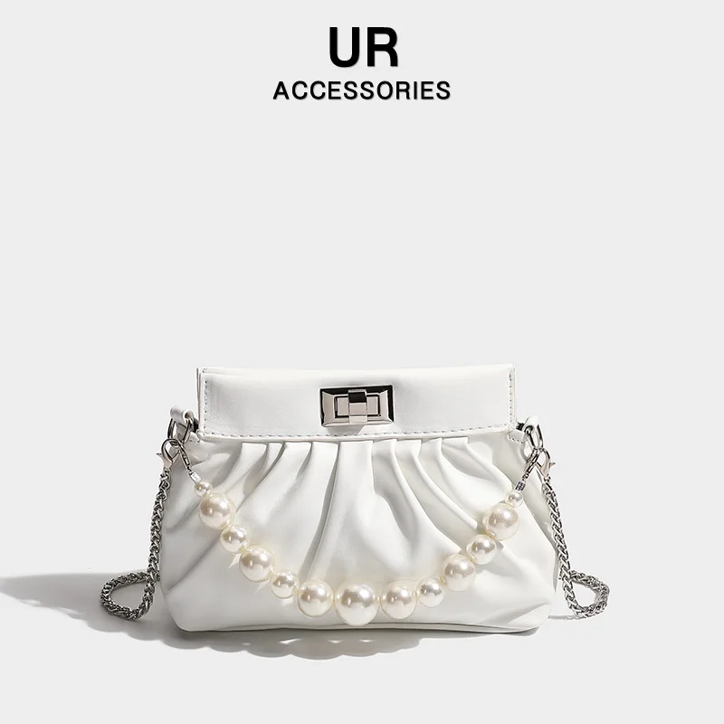 

2021 Amazon Hot-selling Luxury Small Bag Cloud Small Shoulder Slung Pearl Chain Armpit Bag Crossbody Bag, White,black, blue