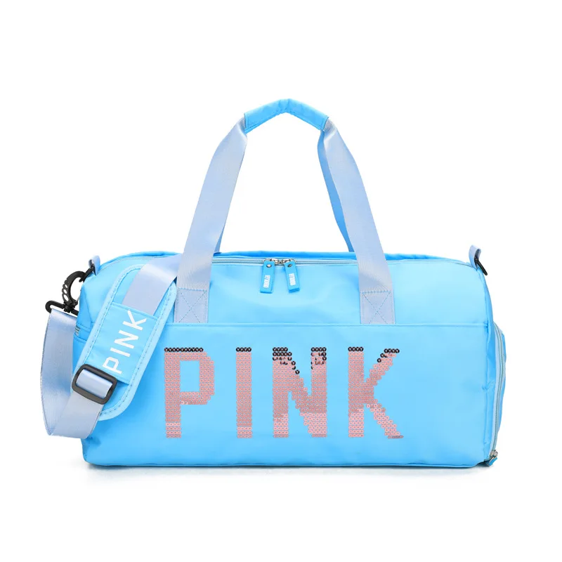 

Outdoor travel bag large capacity nylon custom print sport glitter gym bag with shoes compartment and wet pocket, Mix colors