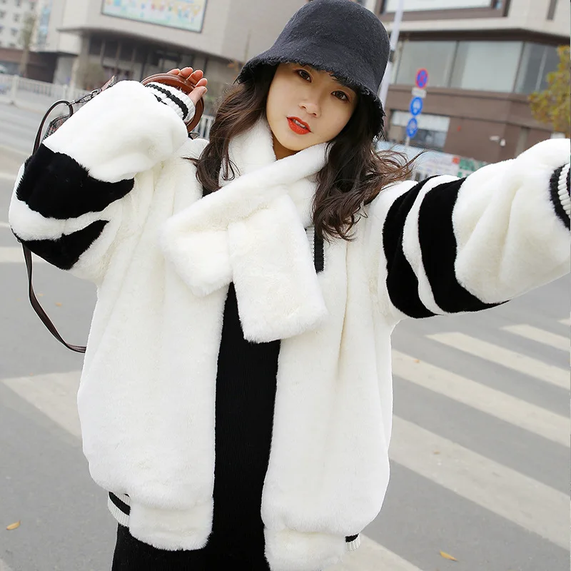 

2020 new design Winter loose fit Faux rabbit Fur women jacket & Coat
