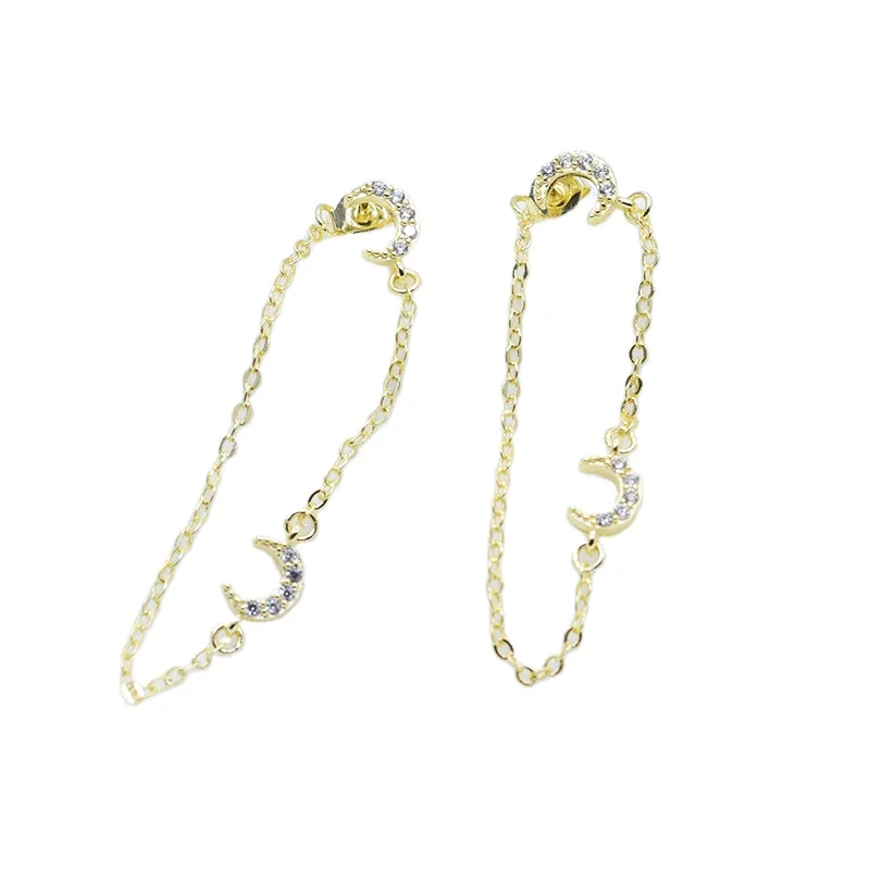 

Fine Jewelry Gold Plated Moon Chain Link Long Dangling Hoop Earrings Women