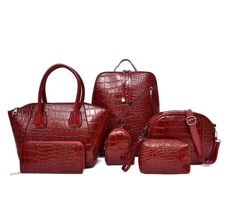 

summer large black new fashion luxury woman 6pcs set shoulder ladies tote hand bags women handbags for lady