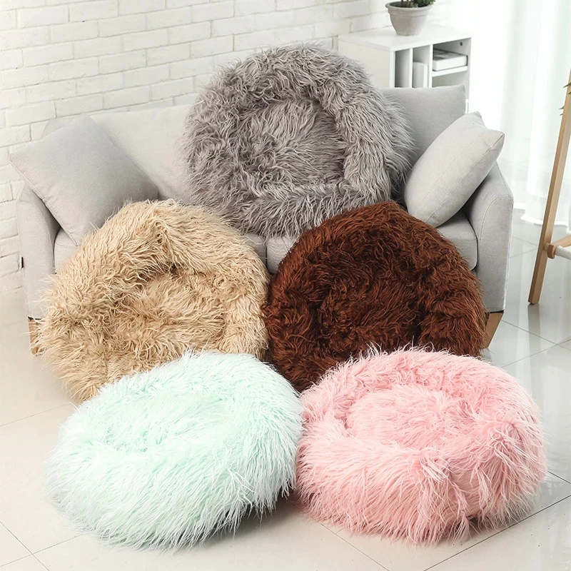 

Luxury Long Plush Pet Dog Mat Round Fluffy Sleeping Soft Cats Dog Bed