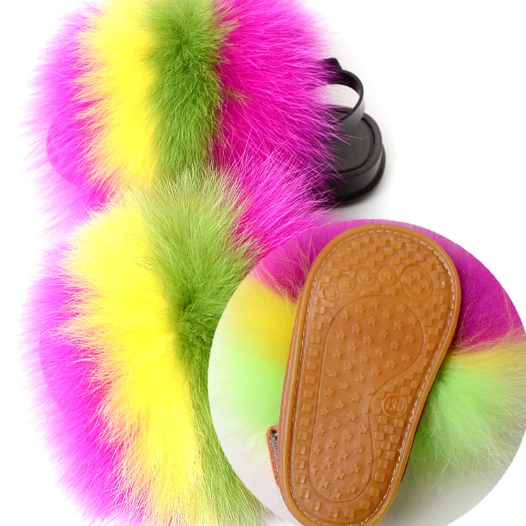 

Children Fashion Real Fox Fur Slides toddler girls fur Sandals Mother and child new design cheap kids fur slipper