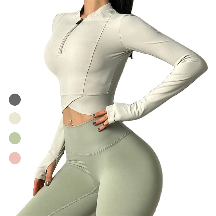 

2021 Hot Sale Women Crop Tops Gym Fitness Clothing Women Tight Sexy Yoga Tops Running Top Yoga Jacket Long Sleeve Yoga Jacket, Picture shows