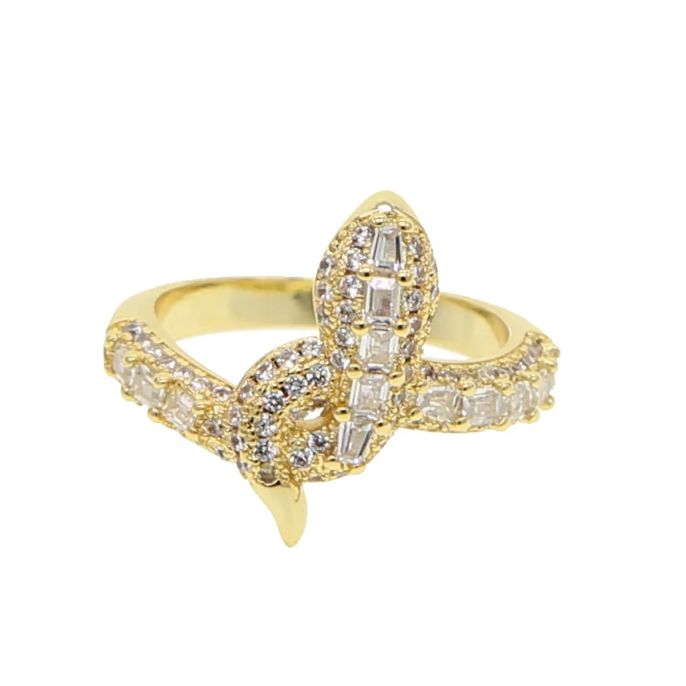 

LUXURY Gold plated round rectangle cz engagement band wrap snake ring, Customized
