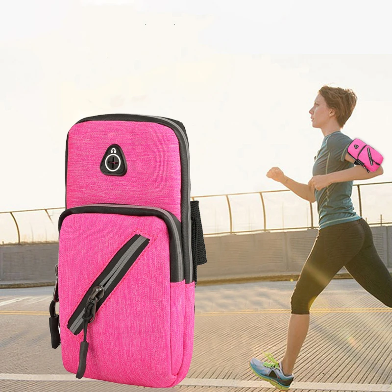 

Wholesale fashion popular luminous fluorescent waterproof nylon running fitness hiking phone arm bag waist bag, Black gray pink purple sky blue dark blue