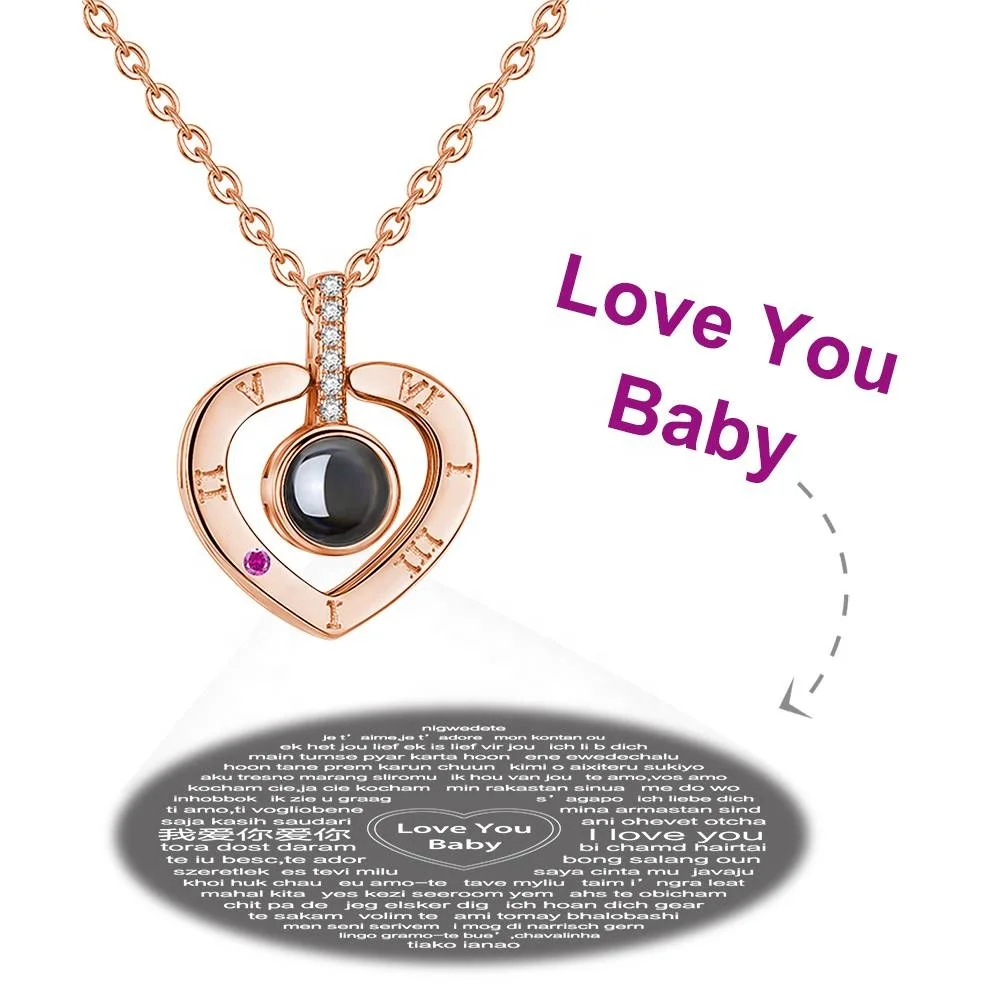 

Custom Engraving Heart-Shaped Necklace I Love You 100 Languages Memory Projection Necklace