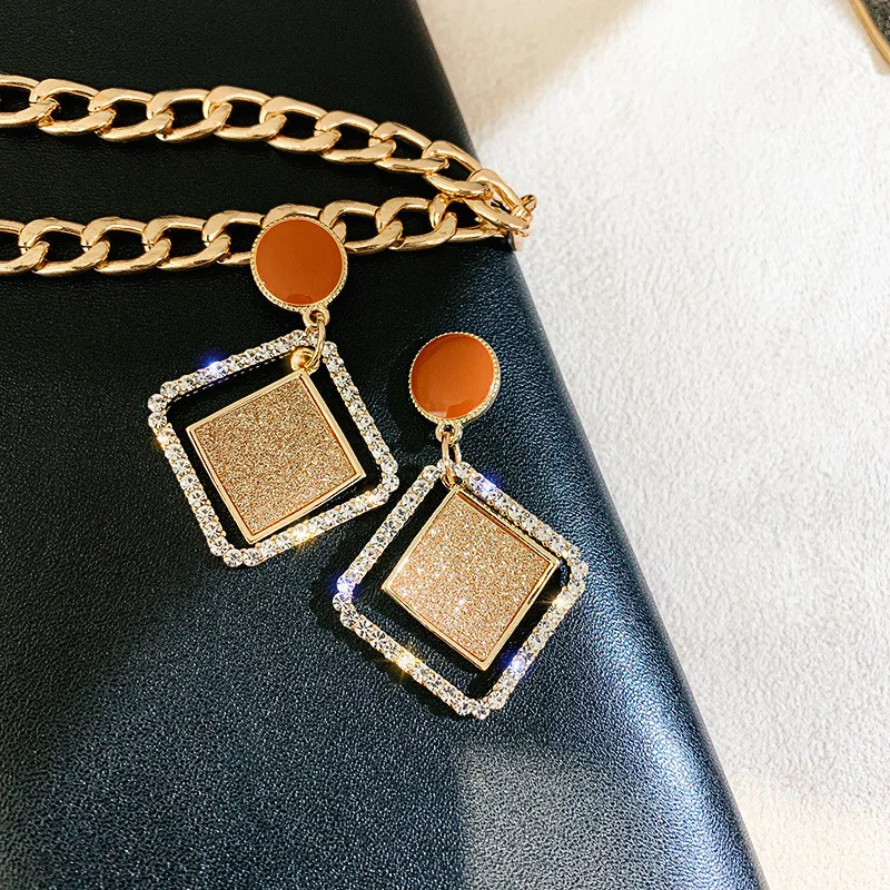 

fashion gold plated square V S letter dangle drop earrings cubic zirconia