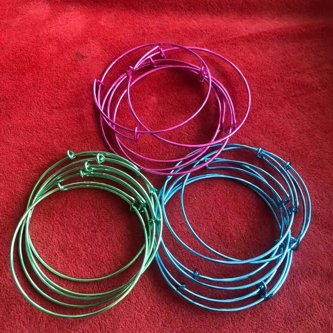 

gold silver rose gold blank metal bangles expandable blank bangles bracelets pink blue green colorful blank bangles
