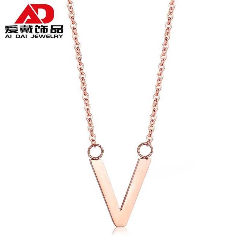 

Stainless steel rose gold creative fashion personality V letter clavicle chain women, Silver / gold / rose gold