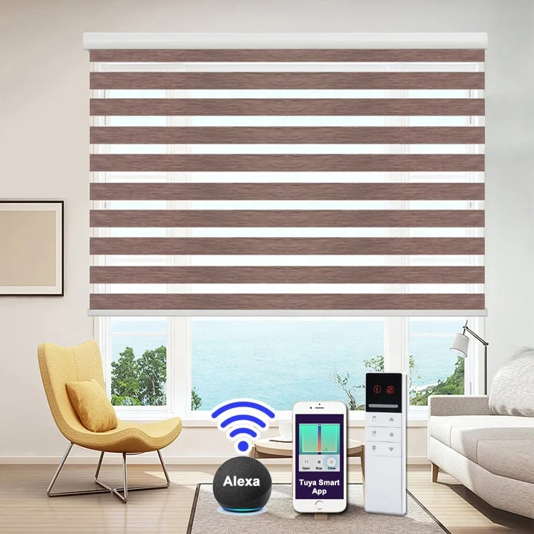 

Smart home decor double electric blinds motorized zebra blind roller curtain