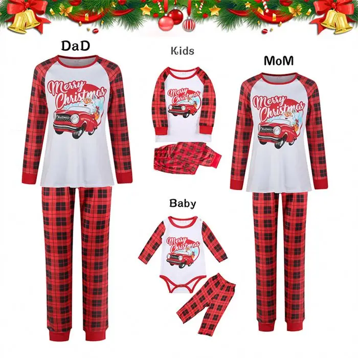 

Wholesale Boutique Set Cartoon Plaid Women's Kids Infant Toddler Sets Pajama Pants Matching Family Christmas Pajamas, Picture shows