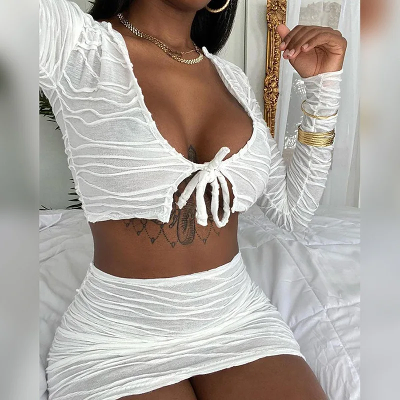 

2021 New arrivals mini skirt two piece set women skirt sets two piece outfits two piece mini skirt set, Picture color