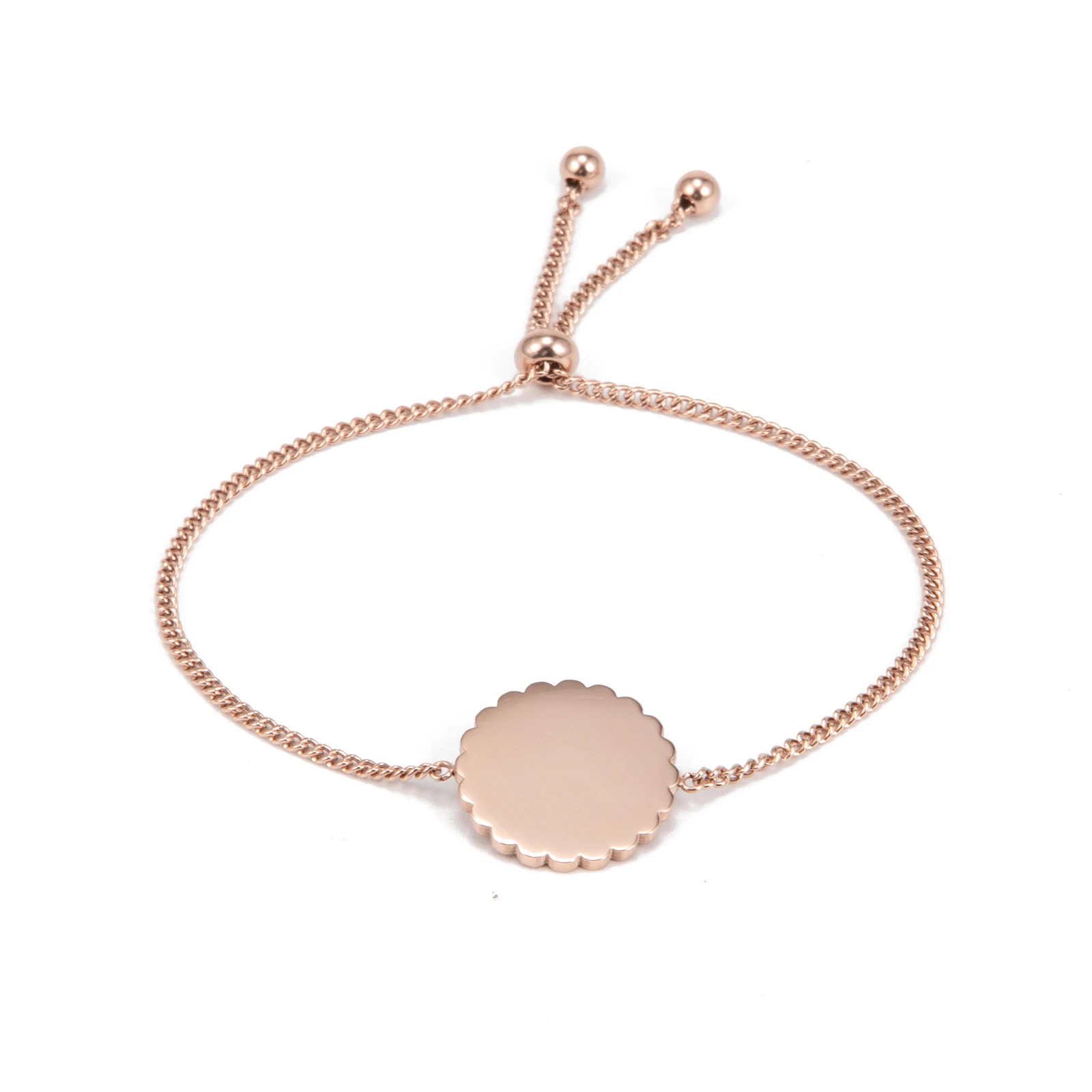 

Adjustable Bead Lariat Gold Plated Flower Charm Link Bracelet, Picture shows