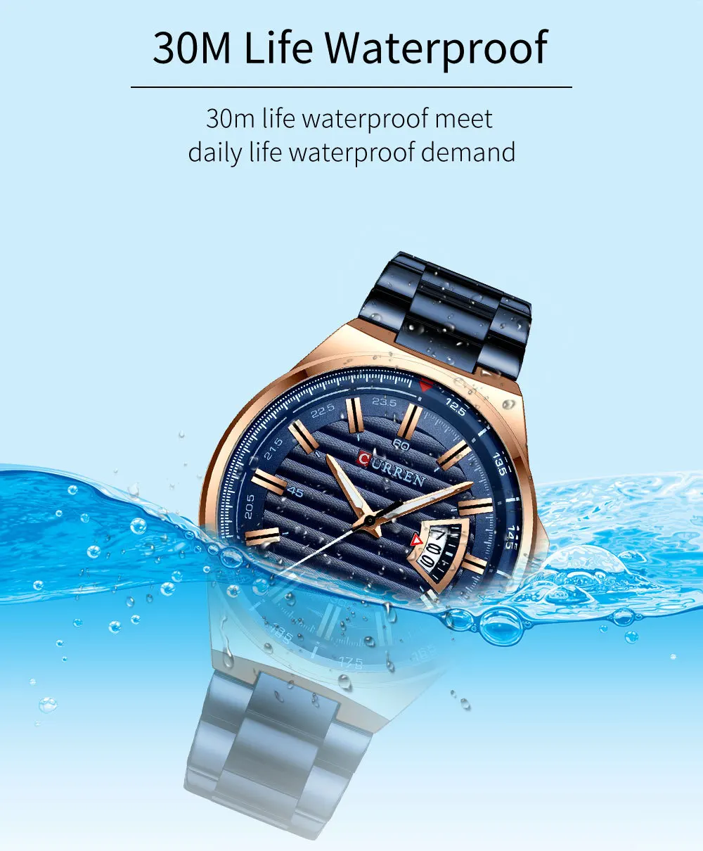 For CURREN 8375 Luxury Quartz Watches for Men Business New Calendar Relogio Masculino Waterproof Stainless Steel Band Alloy Fash