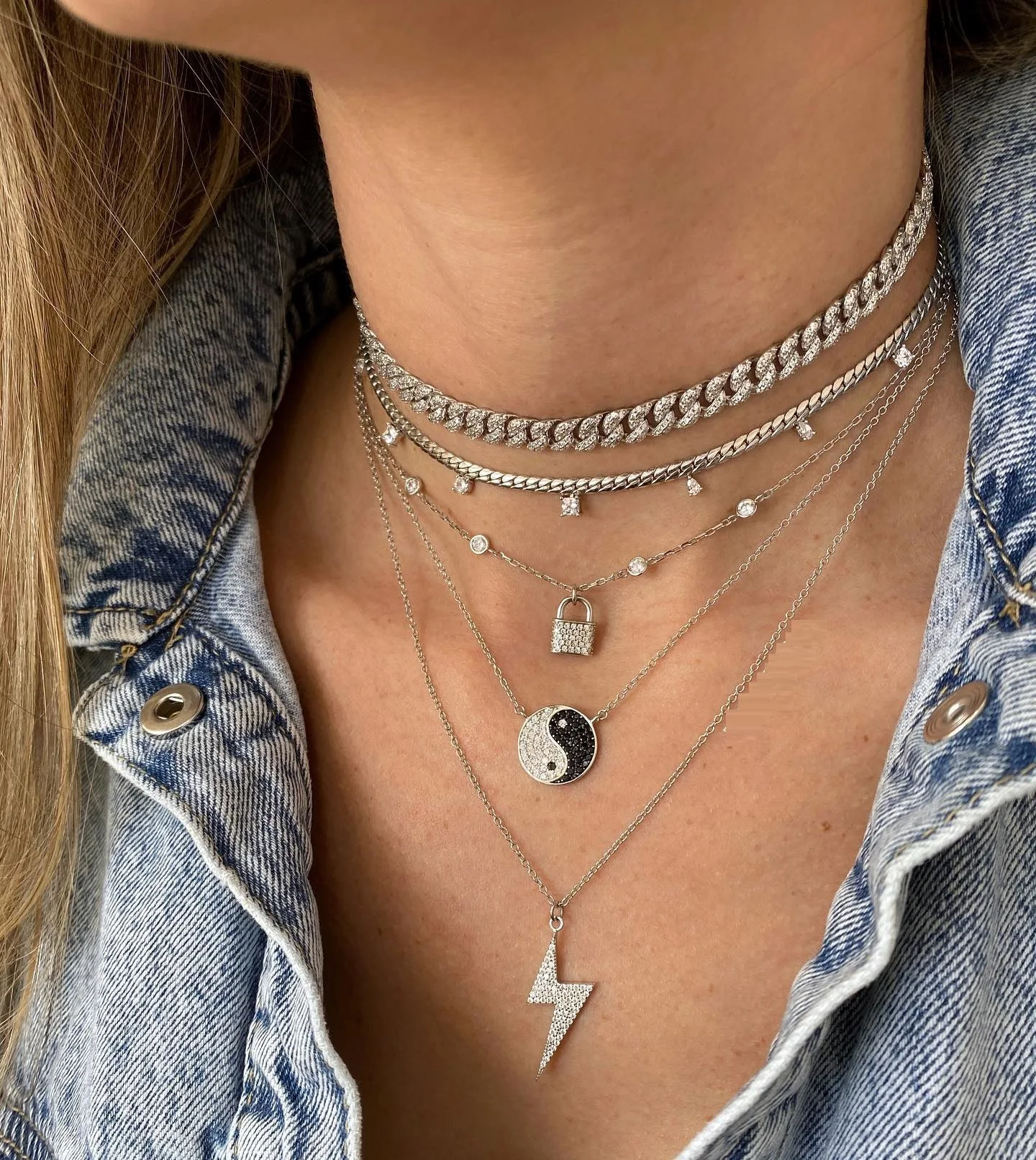 

100% 925 sterling silver cz station link chain trendy european women lock pendant necklace, Customized