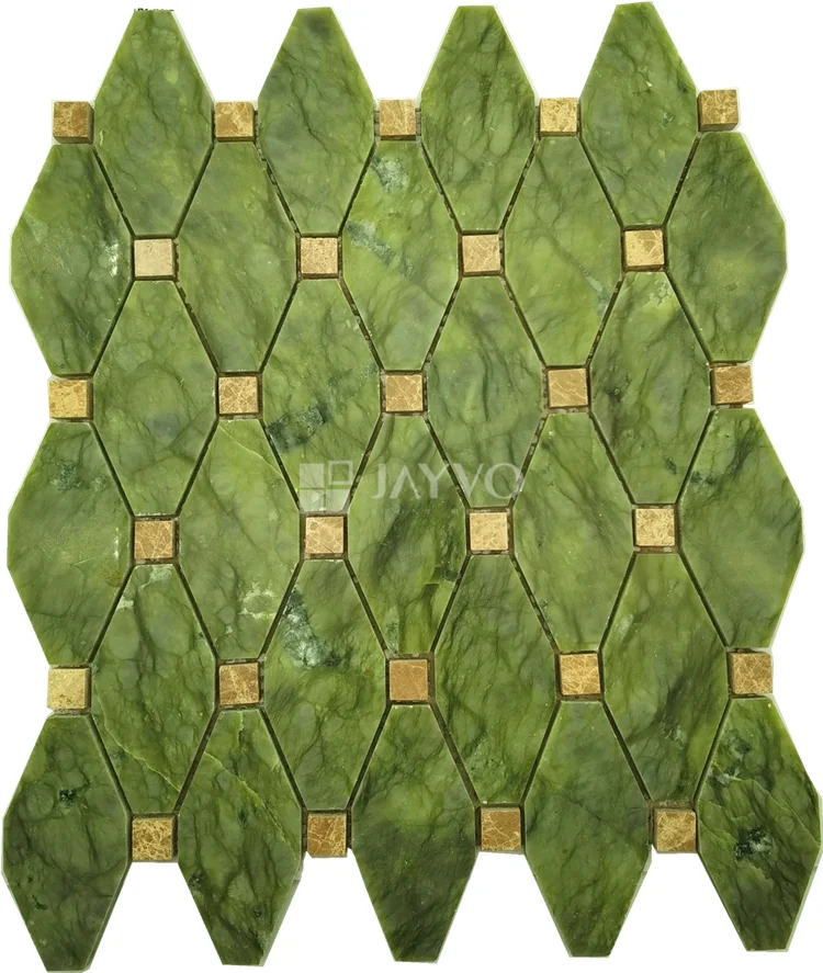 Diamond Polish  Apple Green Waterjet Parquet Stone Marble Mosaic Tiles for Swimming Pool