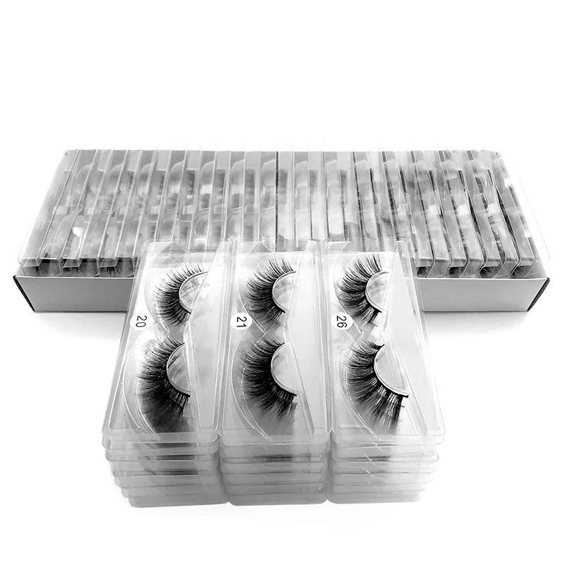 

1 pair faux lashes clear plastic cases individual extension mink 3d eyelash packaging eyelashes private label, Natural black