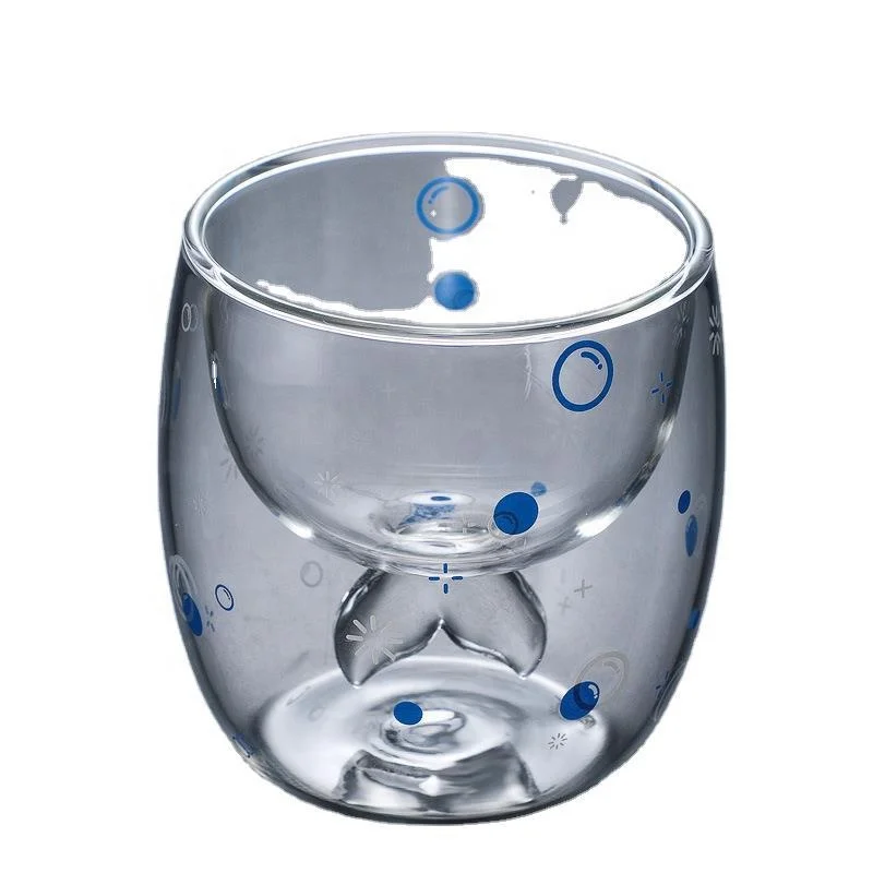 

Creative double glass fishtail shape juice cup Champagne Cup