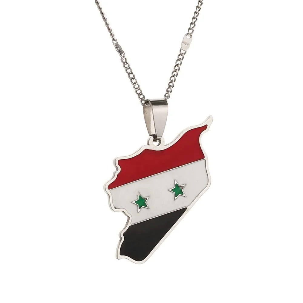 

Stainless Steel Silver Color Syria Map Flag Pendant Necklaces Trendy Syrians Chain Jewelry