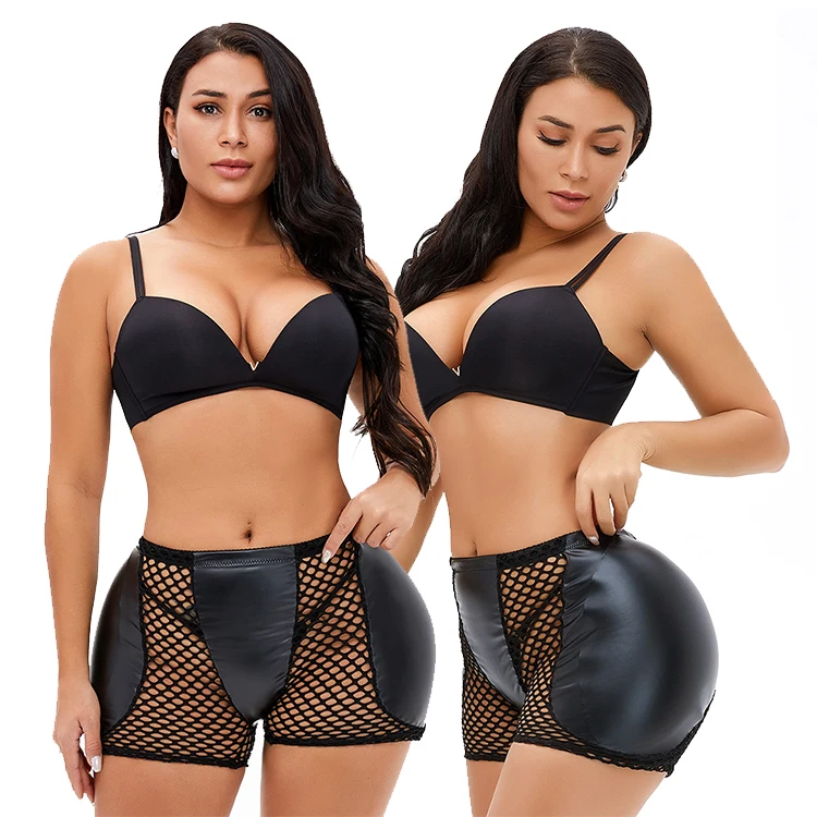 

High Quality Women Breathable Sexy Mesh Side Hip Padded Leather Control Panties Butt Lifter Body Shapewear Panties, Black