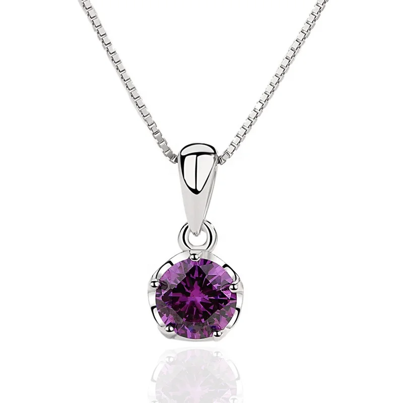 

925 sterling silver simple zircon pendant for necklaces, White,purple