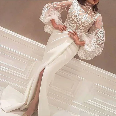 

2020 New fashion embroidered evening dress with round neck, puffed sleeves and split sleeves, Picture