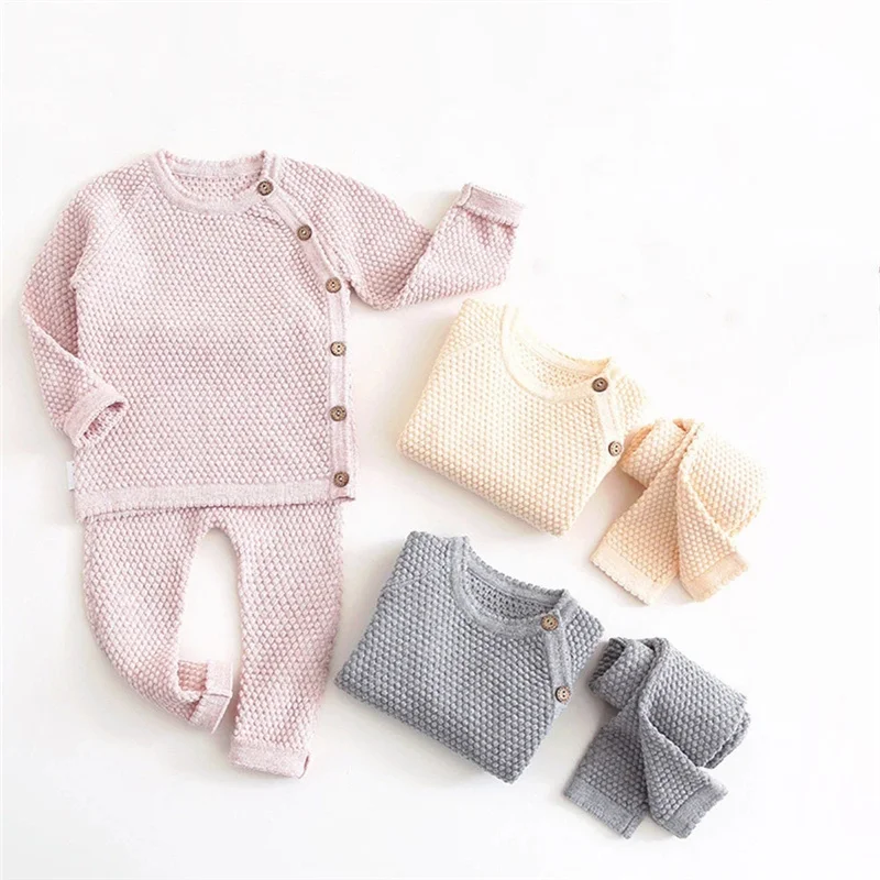 

Baby Boy Girl Clothes Sets Spring Solid Newborn Baby Girl Clothing Long Sleeve Tops + Pants Outfits Casual Baby Pajamas R1627