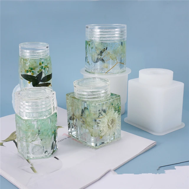 

L384 DIY Shiny Container Box Mould Storage Jar Bottle Silicone Molds With Lid resin silicone bottle mold, Customized color