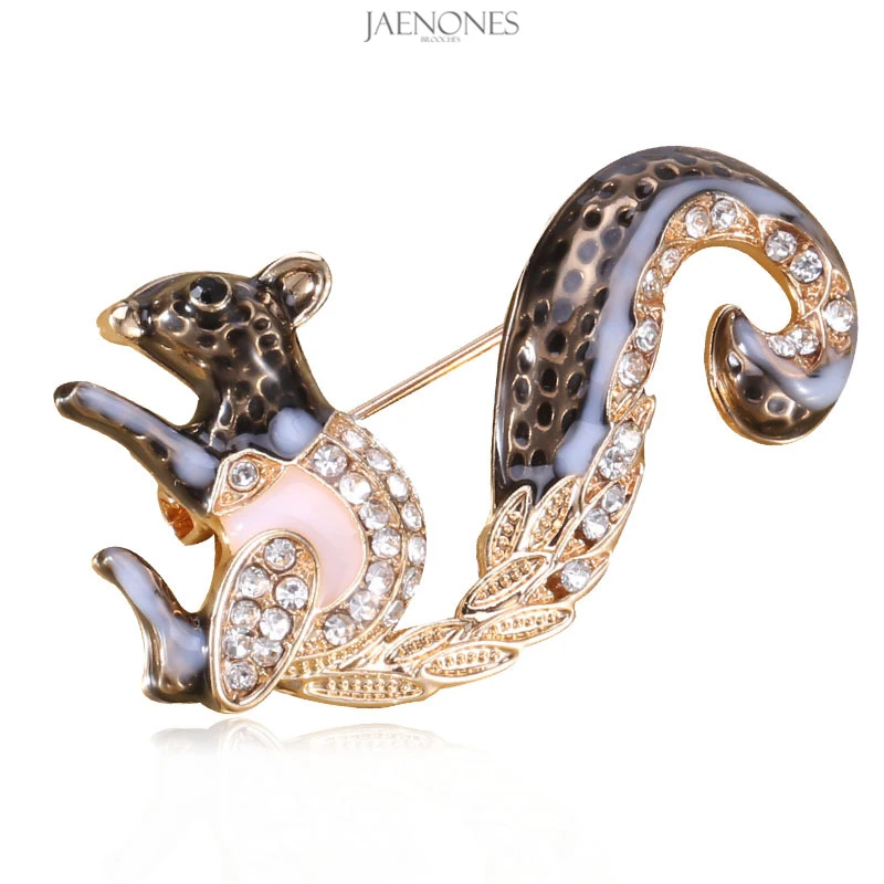 

JAENONES Hot Selling Latest Custom Luxury Enamel Rhinestone Inspired Squirrel Brooch Cute Animal Brooch For Women
