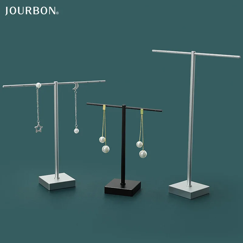 

Jourbon Jewelry Store Metal T-bar Earring Display Stand Jewelry Organizer Earring Trees for Showcase, Silver, black